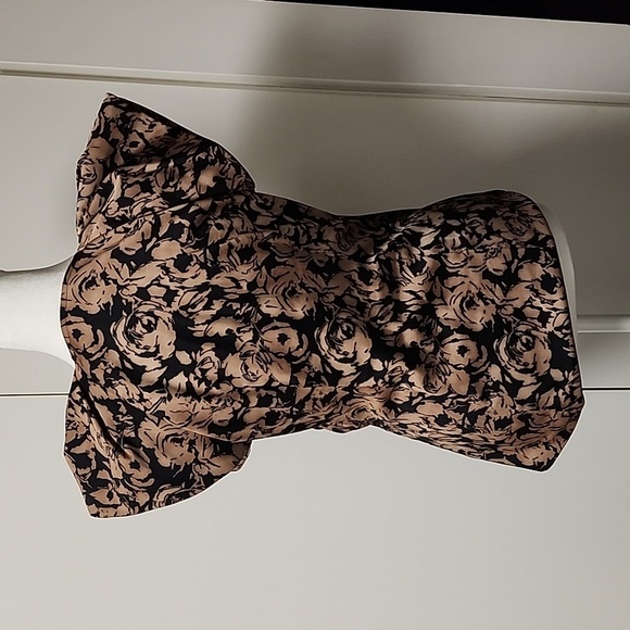 Ann Taylor wrap short puff sleeve blouse brown/black flower fairy fall 0 y2k - Picture 5 of 11